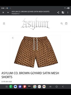Brown Goyard-Pattern Satin Mesh Athletic Shorts